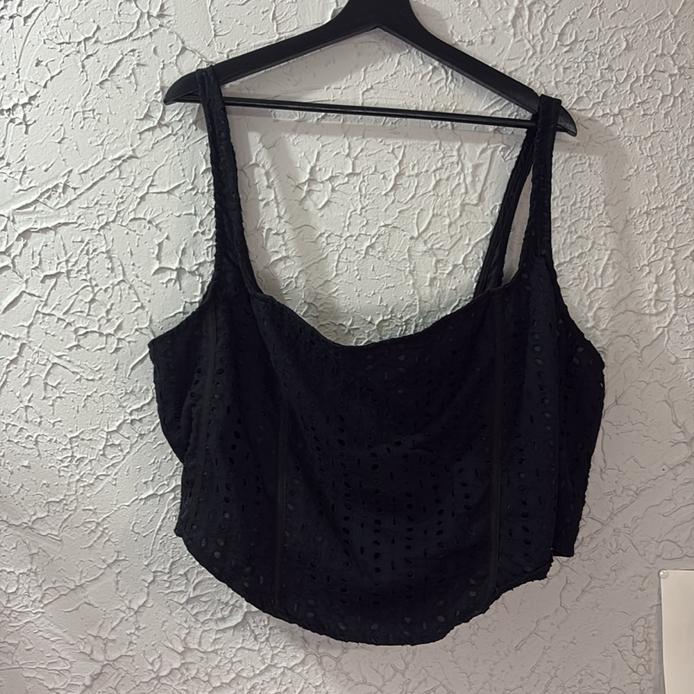 PrettyLittleThing NEW Broderie Anglaise Corset Black 22 Plus Eyelet Cottagecore - Picture 3 of 9